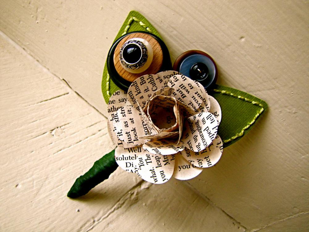 Green Rose Paper Flower and Button Boutonniere for Wedding or Event by The Little Red Button