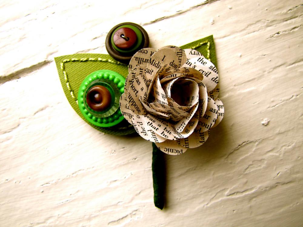 Boutonniere Book Page Rose Flower Buttons for Wedding or Event