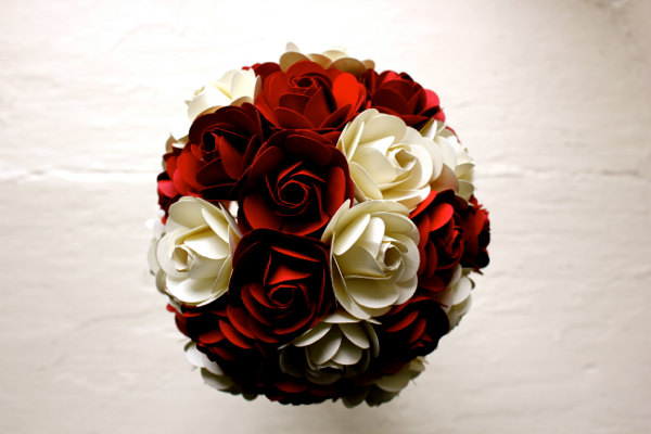 Paper Rose Bouquet - Bridal Bouquet, Red and White
