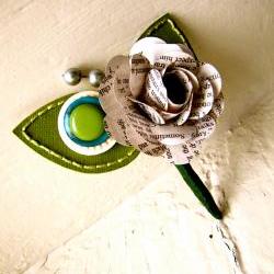 Green Rose Paper Flower and Button Boutonniere for Wedding or Event by The Little Red Button