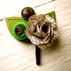 Boutonniere Book Page Rose Flower Buttons for Wedding or Event