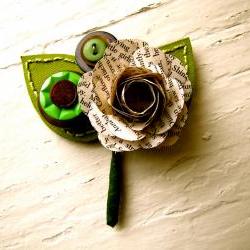 Boutonniere Book Page Rose Flower Buttons for Wedding or Event