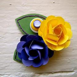 Paper Flower Corsage, Pin-on Corsage, Wedding, Purple, Yellow, Rose