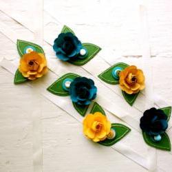 Paper Flower Corsage, Wrist Corsage, Wedding, Blue, Green, Yellow, Rose